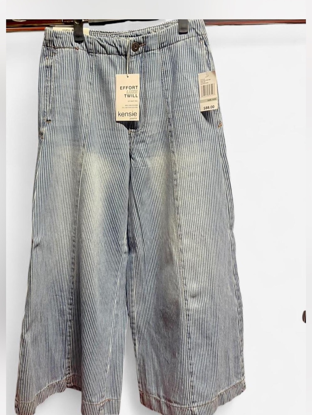 Kensie Womans Light Blue & White Striped Ankle Gouchos